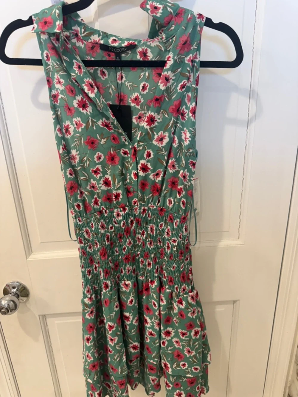 Floral Smocked Waist Sleeveless Dress - Green & Pink